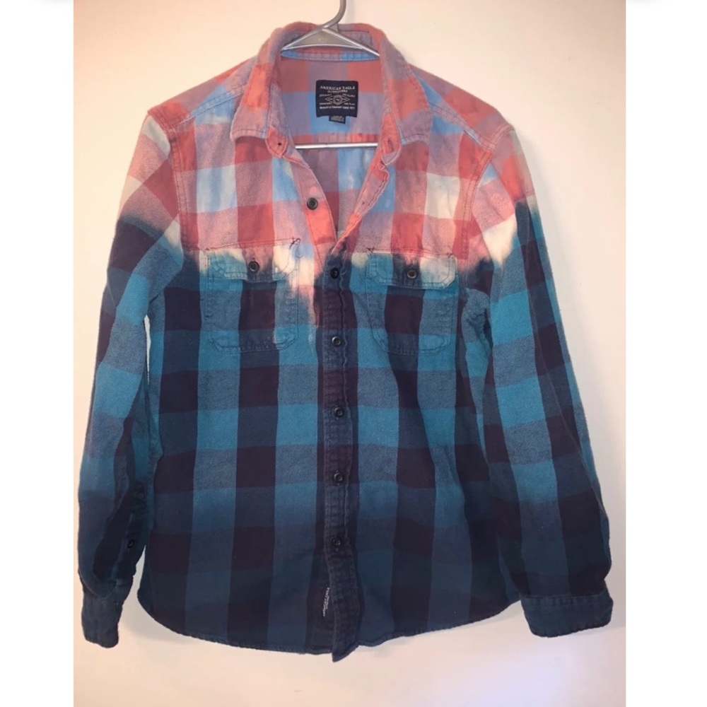 American Eagle Bleach Dipped Flannel - Picture 1 of 7